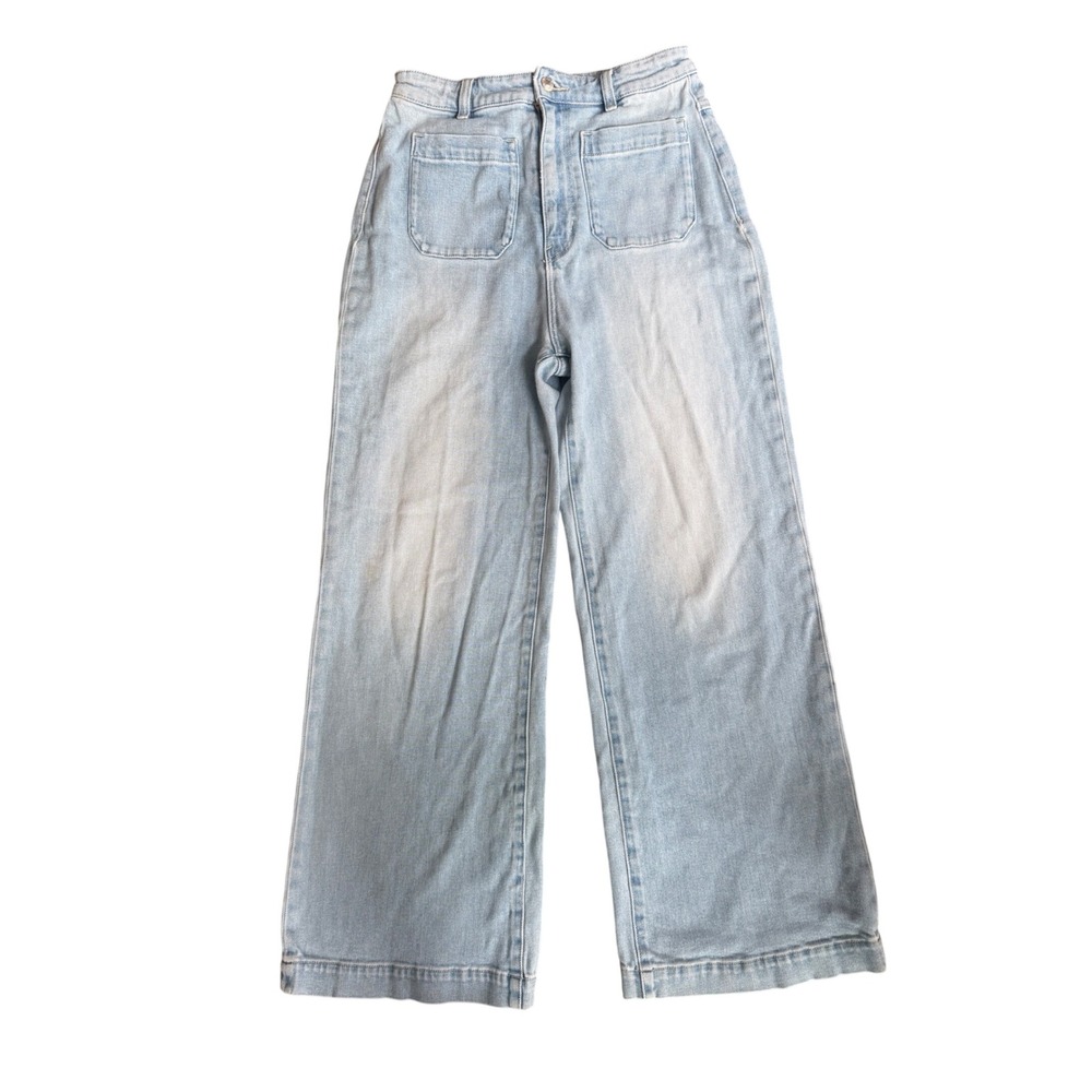 Rollas Sailor Wide Leg Jeans Size 30 Light Vintage Blue High Rise Pocket Baggy - Picture 2 of 13